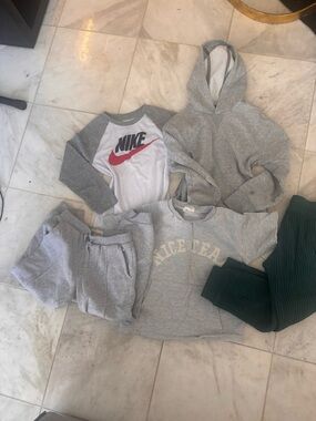 Nike Grey and White Raglan Tee with Red Swoosh Logo